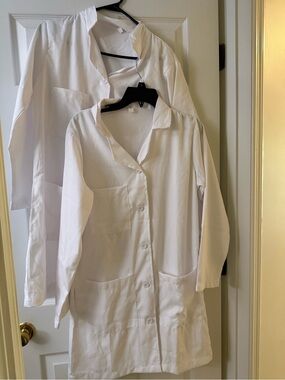 Two Classic Long White Lab Coats Button-Front
